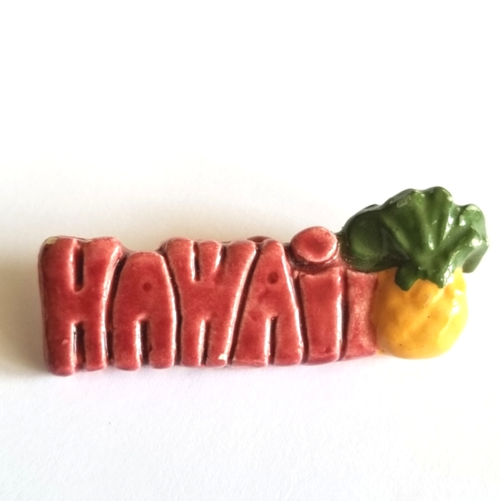 Vintage Hawaii brooch pineapple painted ceramic? Clay? Hawaiian Hawai'i